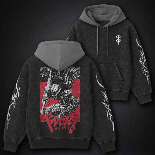 Berserk Fitted Black and Gray Washed Hoodie