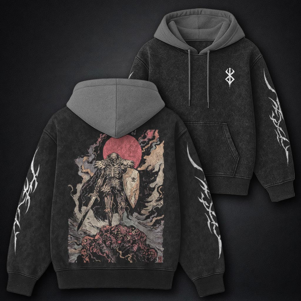 Berserk Clean Black and Gray Washed Hoodie