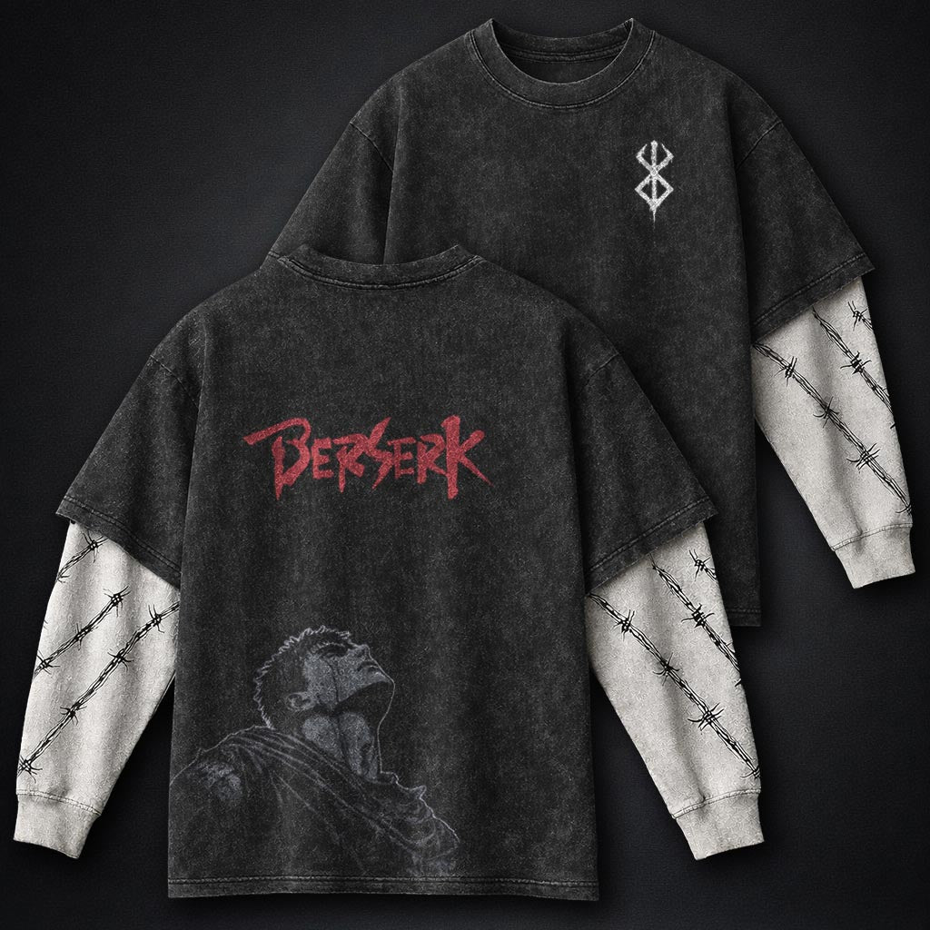 Berserk Clean Double Sleeves Washed T-Shirt