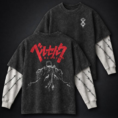 Berserk Edgy Double Sleeves Washed T-Shirt