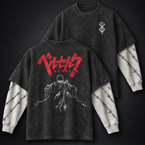 Berserk Edgy Double Sleeves Washed T-Shirt