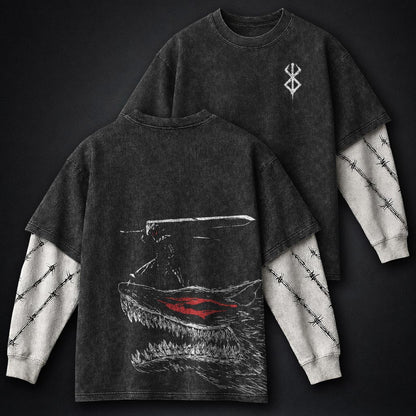 Berserk Cropped Double Sleeves Washed T-Shirt