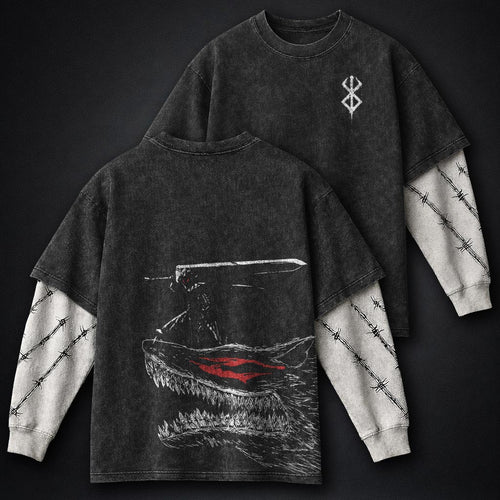 Berserk Cropped Double Sleeves Washed T-Shirt