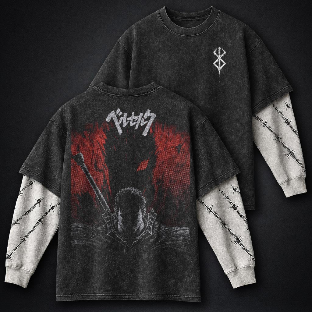 Berserk Textured Double Sleeves Washed T-Shirt