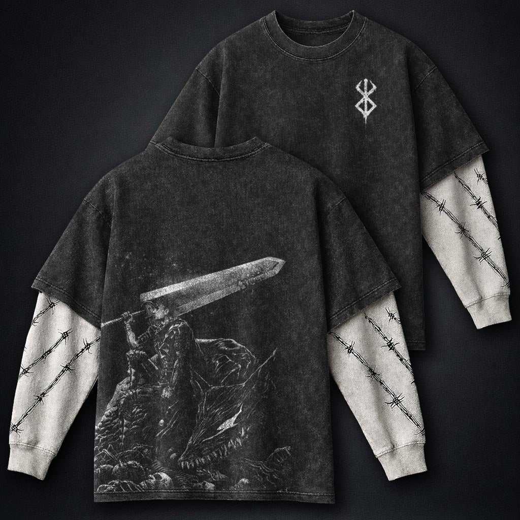 Berserk Oversized Double Sleeves Washed T-Shirt