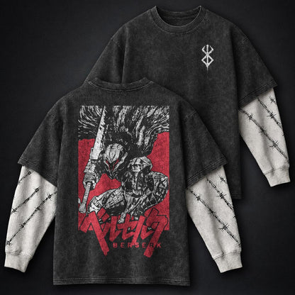 Berserk Graphic Double Sleeves Washed T-Shirt