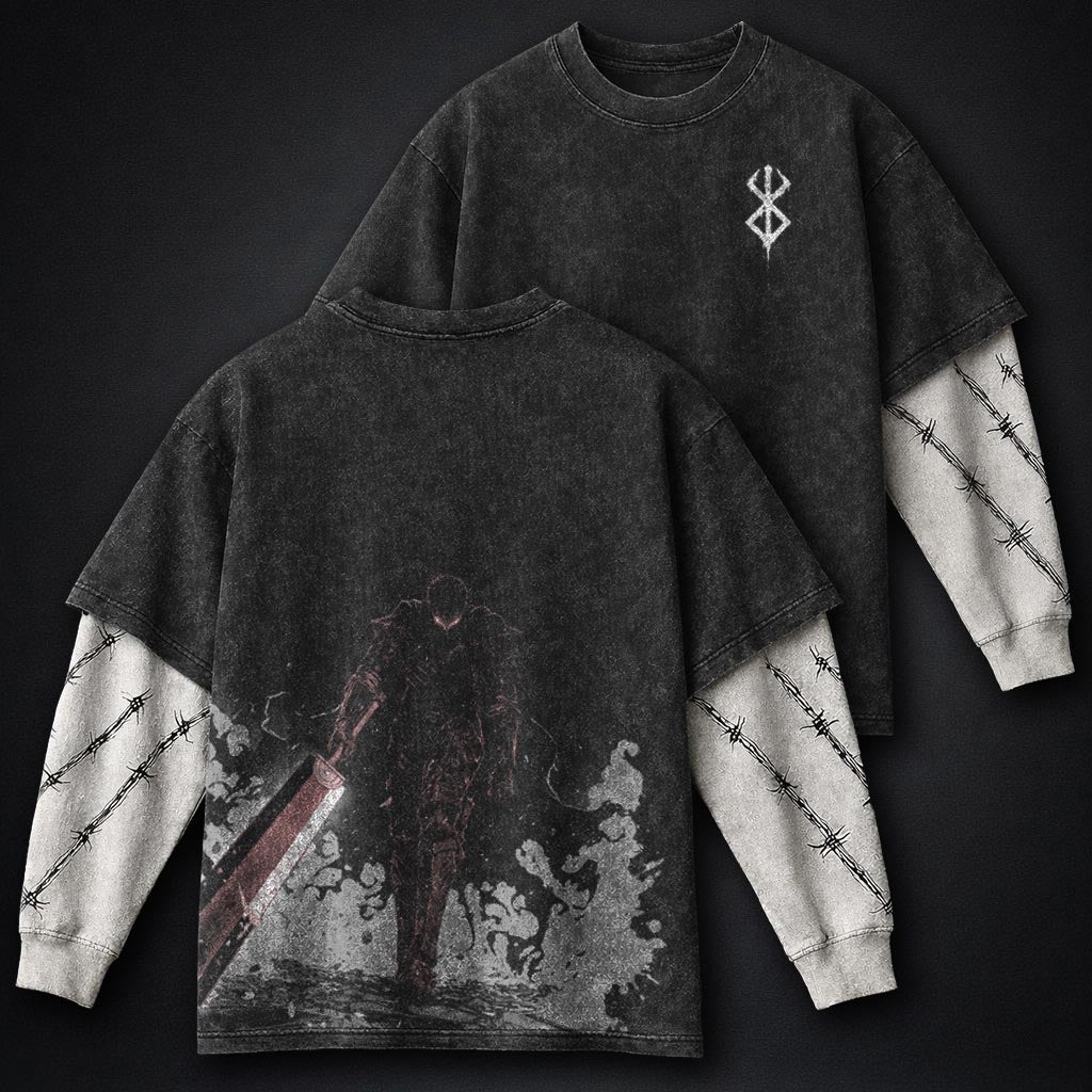 Berserk Casual Double Sleeves Washed T-Shirt