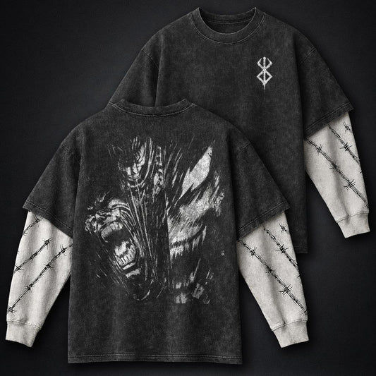 Berserk Faded Double Sleeves Washed T-Shirt