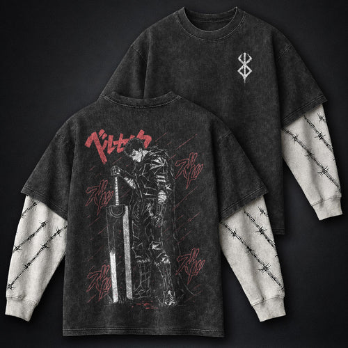 Berserk French-terry Double Sleeves Washed T-Shirt