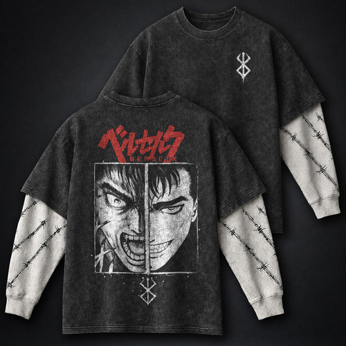 Berserk Statement Double Sleeves Washed T-Shirt