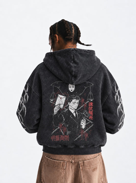 Jujutsu Kaisen Modern Washed Hoodie on model, back view