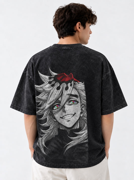 Demon Slayer Doma Grin Washed T-Shirt on model, back view