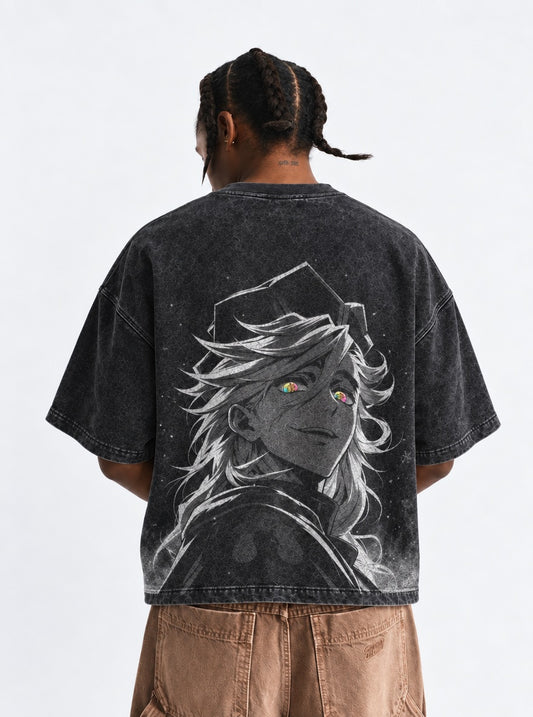Demon Slayer Doma Smile Washed T-Shirt on model, back view