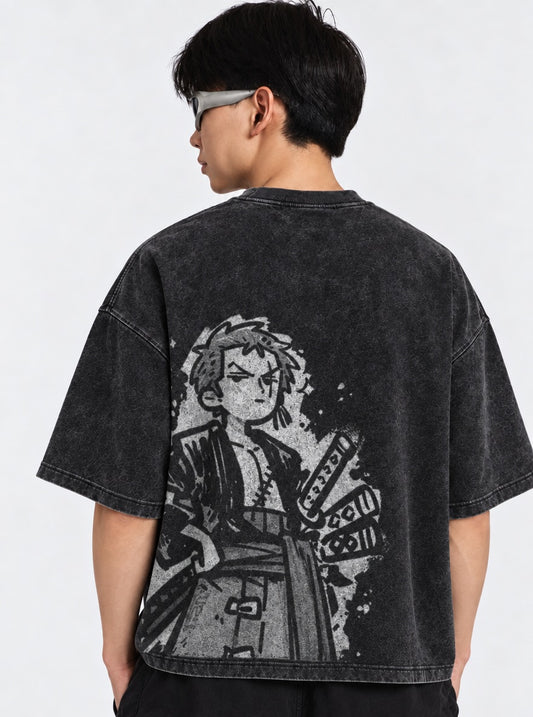 One Piece Oversized Washed T-Shirt on model, back view
