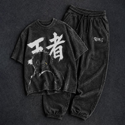 Demon Slayer Washed Cool Black T-Shirt and Joggers Combo