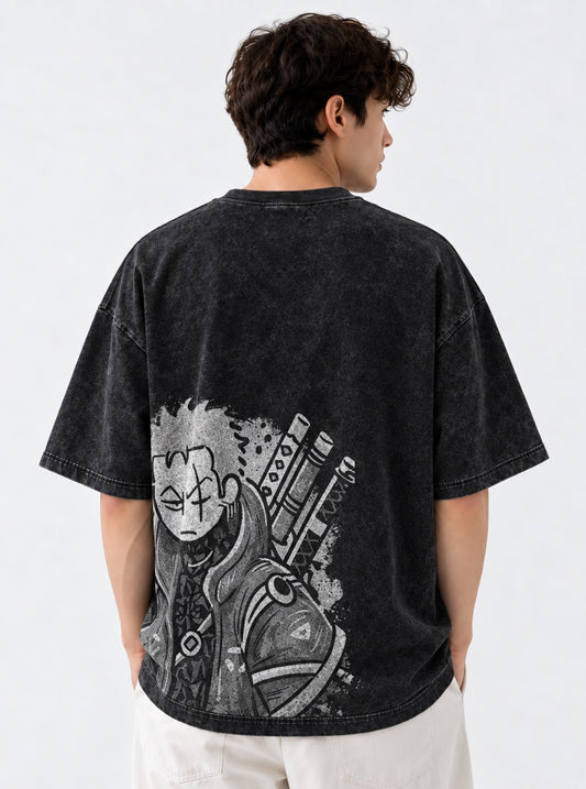 One Piece Durable Washed T-Shirt on model, back view