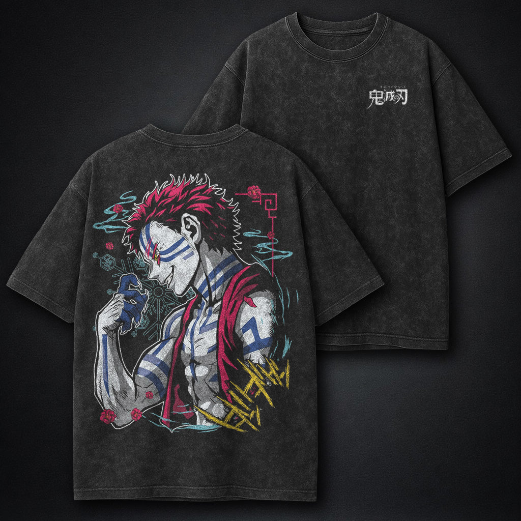Demon Slayer Strong Akaza Washed T-Shirt