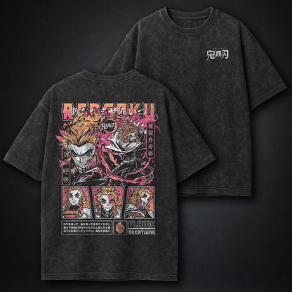 Demon Slayer Fiery Rengoku Washed T-Shirt