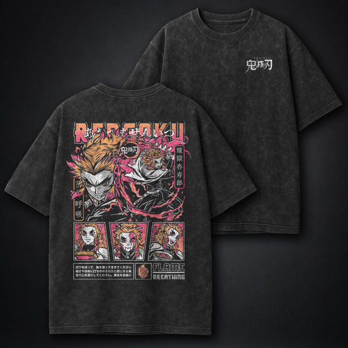 Demon Slayer Fiery Rengoku Washed T-Shirt