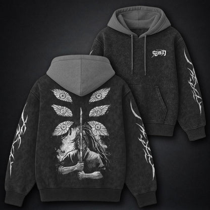 Demon Slayer Lightweight Black and Gray Washed Hoodie