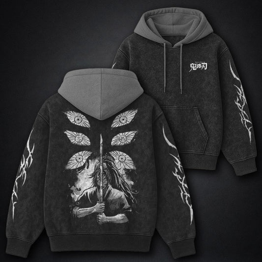 Demon Slayer Lightweight Black and Gray Washed Hoodie