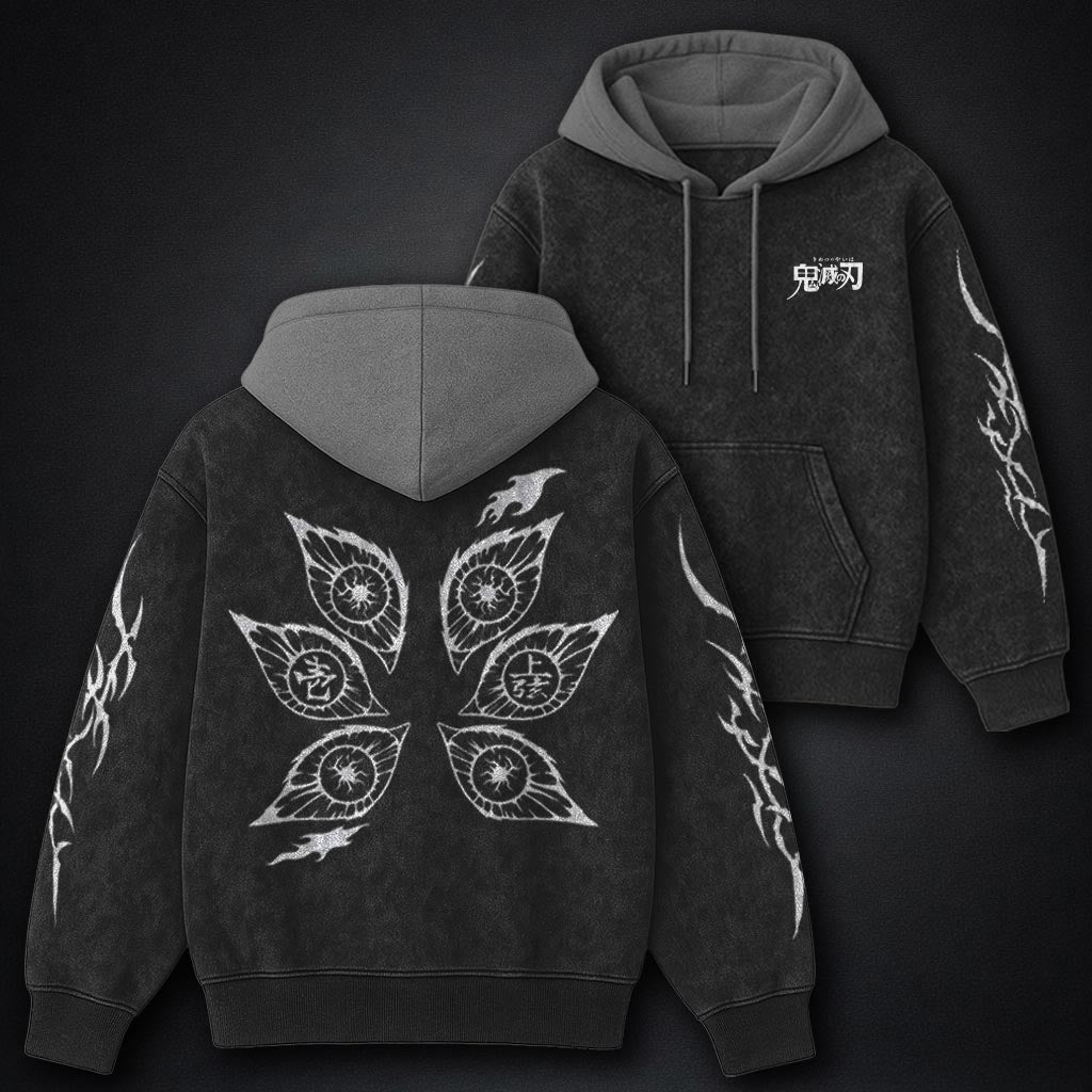 Demon Slayer Casual Black and Gray Washed Hoodie