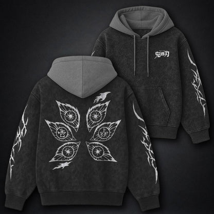 Demon Slayer Casual Black and Gray Washed Hoodie