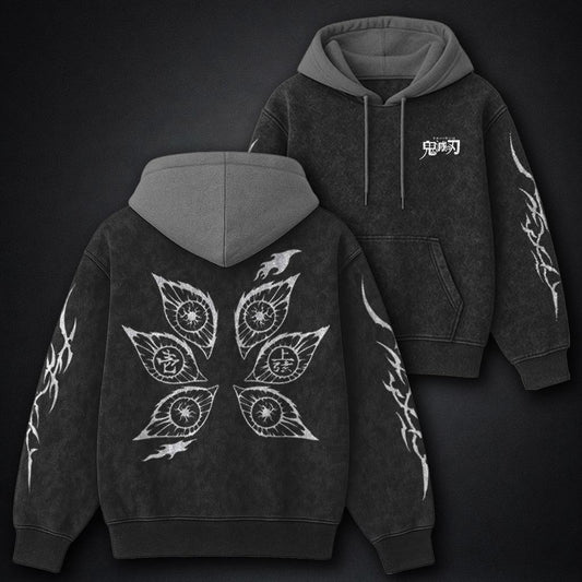 Demon Slayer Casual Black and Gray Washed Hoodie