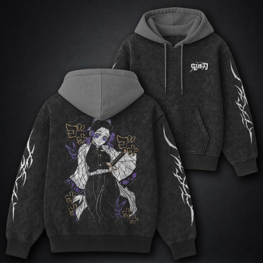 Demon Slayer Premium Black and Gray Washed Hoodie