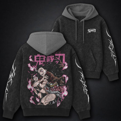 Demon Slayer Edgy Black and Gray Washed Hoodie
