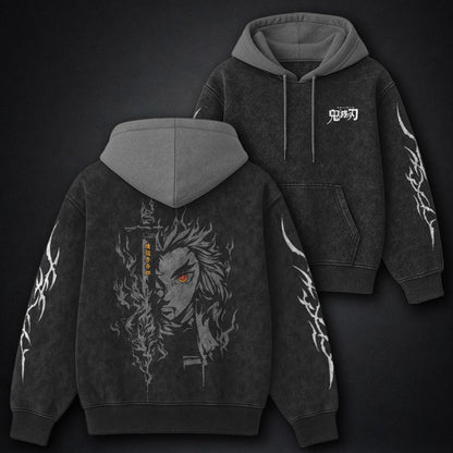 Demon Slayer Relaxed Black and Gray Washed Hoodie
