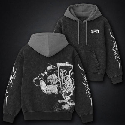 Demon Slayer Timeless Black and Gray Washed Hoodie