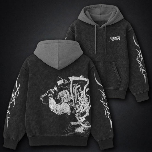 Demon Slayer Timeless Black and Gray Washed Hoodie