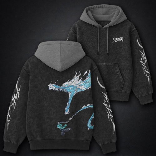 Demon Slayer Modern Black and Gray Washed Hoodie