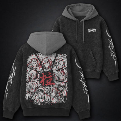 Demon Slayer Comfy Black and Gray Washed Hoodie