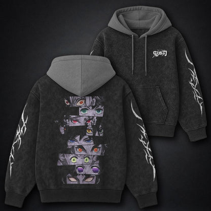 Demon Slayer Oversized Black and Gray Washed Hoodie