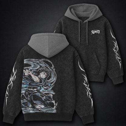 Demon Slayer Tailored Black and Gray Washed Hoodie