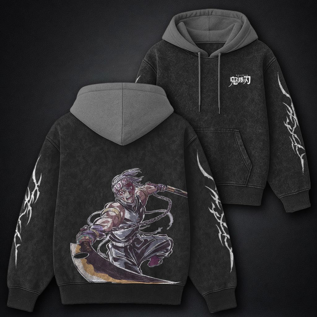 Demon Slayer Soft Black and Gray Washed Hoodie