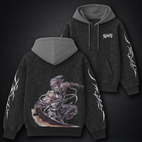 Demon Slayer Soft Black and Gray Washed Hoodie