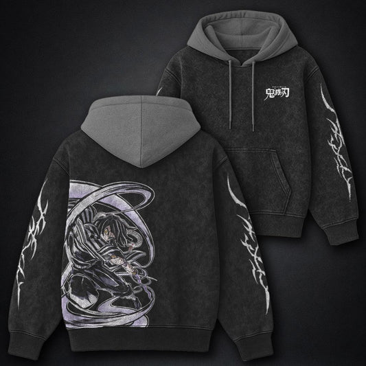 Demon Slayer Classic Black and Gray Washed Hoodie