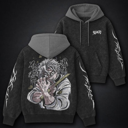 Demon Slayer Refined Black and Gray Washed Hoodie