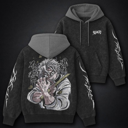 Demon Slayer Refined Black and Gray Washed Hoodie