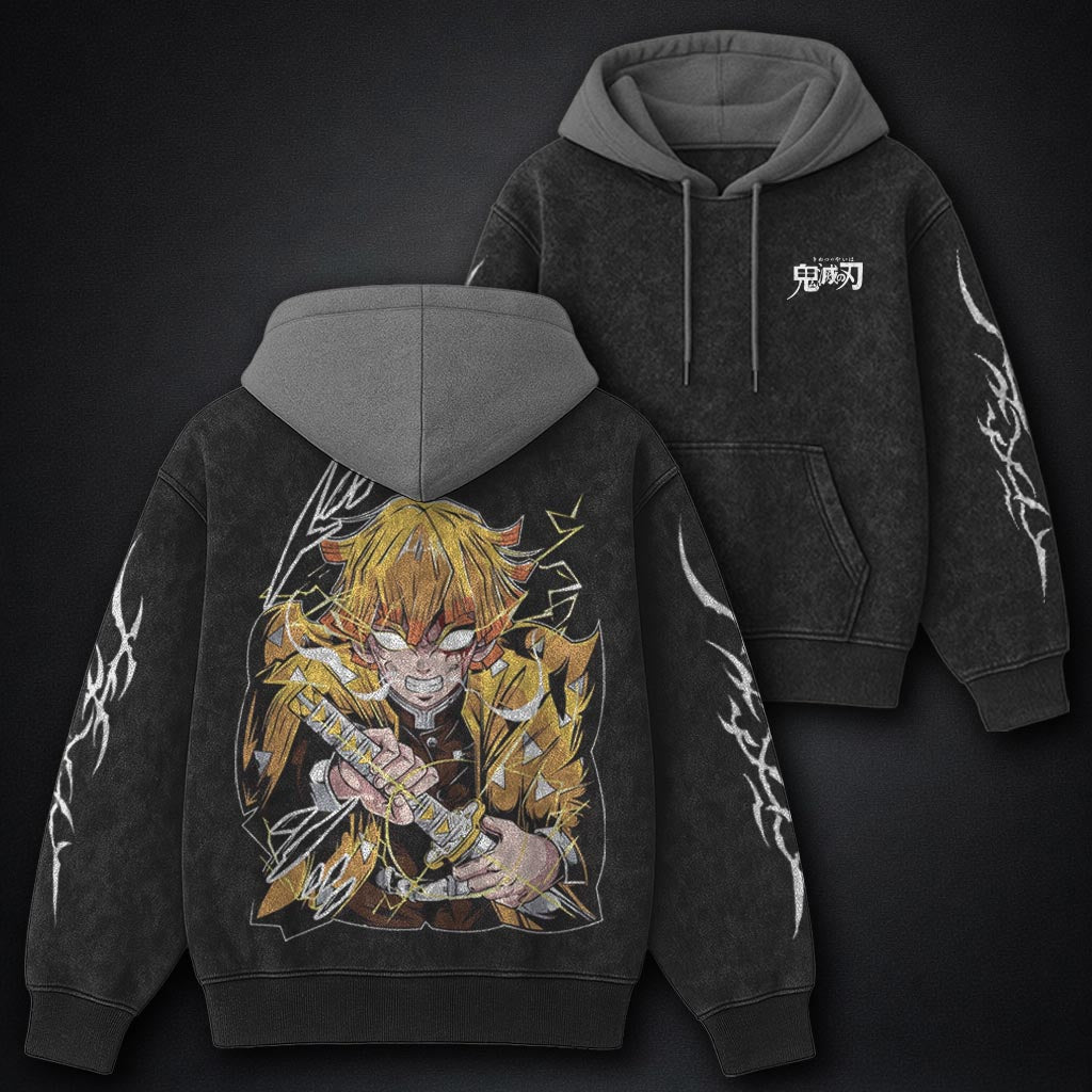 Demon Slayer Clean Black and Gray Washed Hoodie