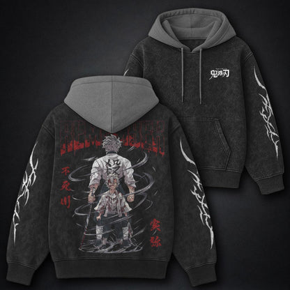 Demon Slayer Sleek Black and Gray Washed Hoodie