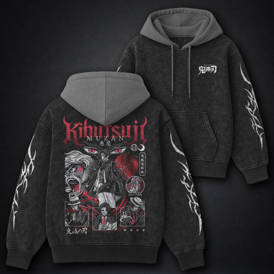 Demon Slayer Cool Black and Gray Washed Hoodie