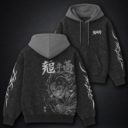 Demon Slayer Everyday Black and Gray Washed Hoodie