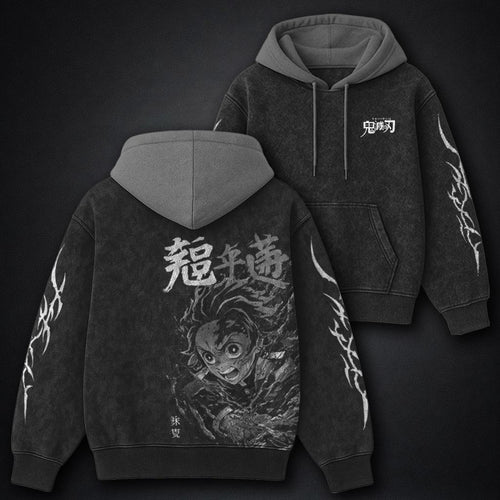 Demon Slayer Everyday Black and Gray Washed Hoodie