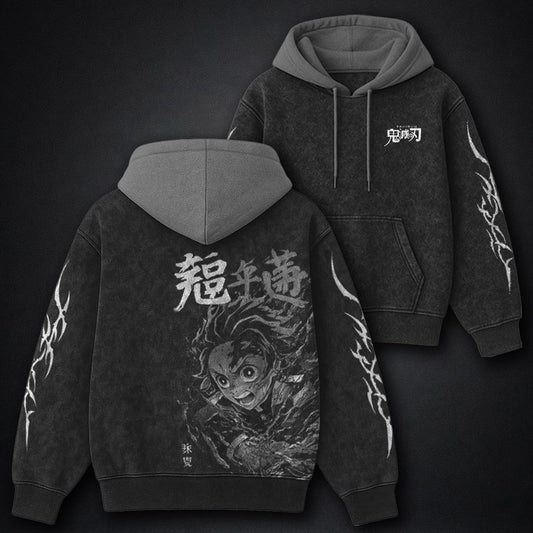 Demon Slayer Everyday Black and Gray Washed Hoodie