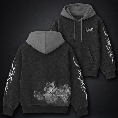 Demon Slayer Minimal Black and Gray Washed Hoodie