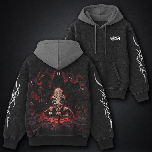 Demon Slayer Loose-fit Black and Gray Washed Hoodie